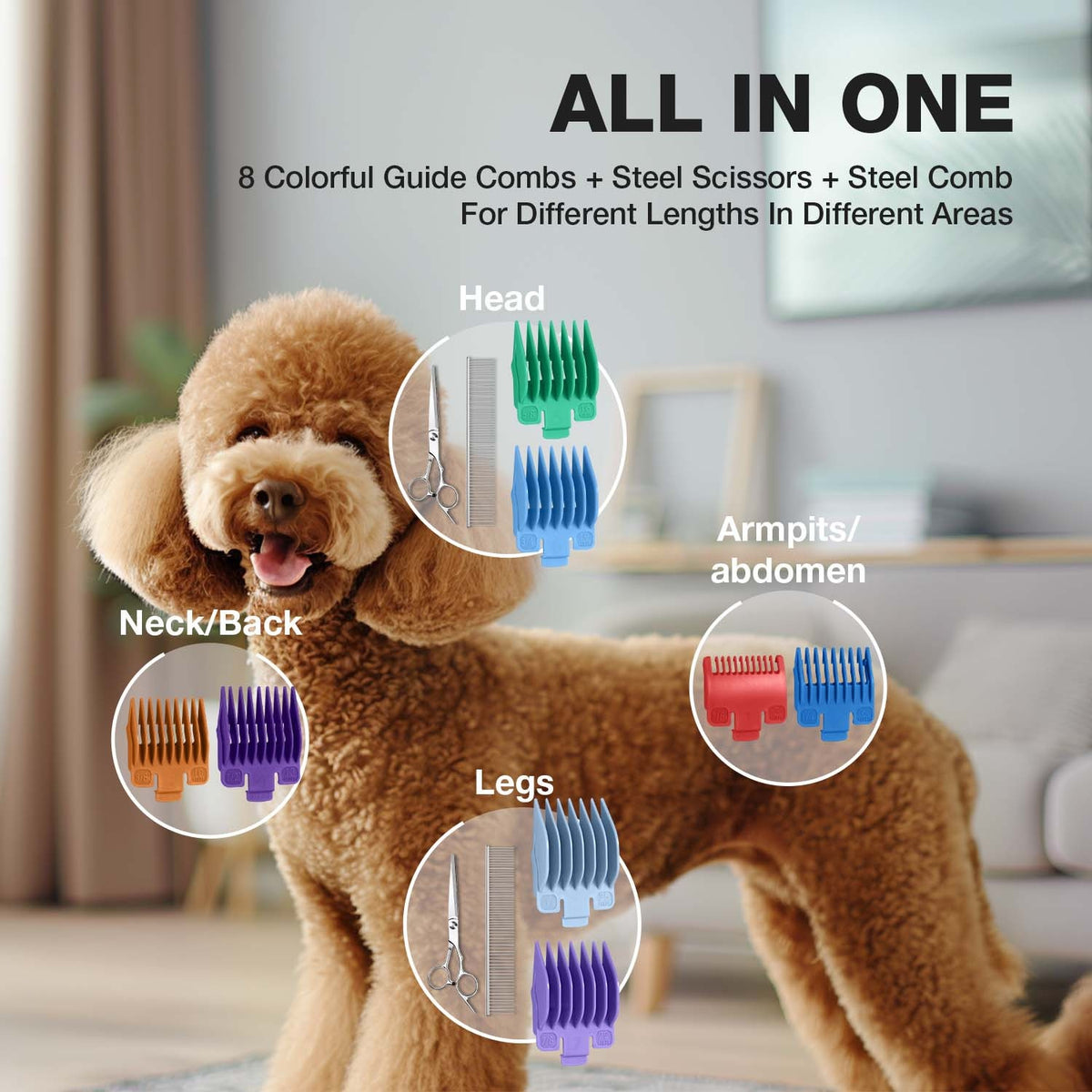 Dog Clippers for Thick Coats with LCD Battery Display, Low-Noise Cordless USB Rechargeable Pet Hair Trimmer for At-Home Dog and Cat Grooming