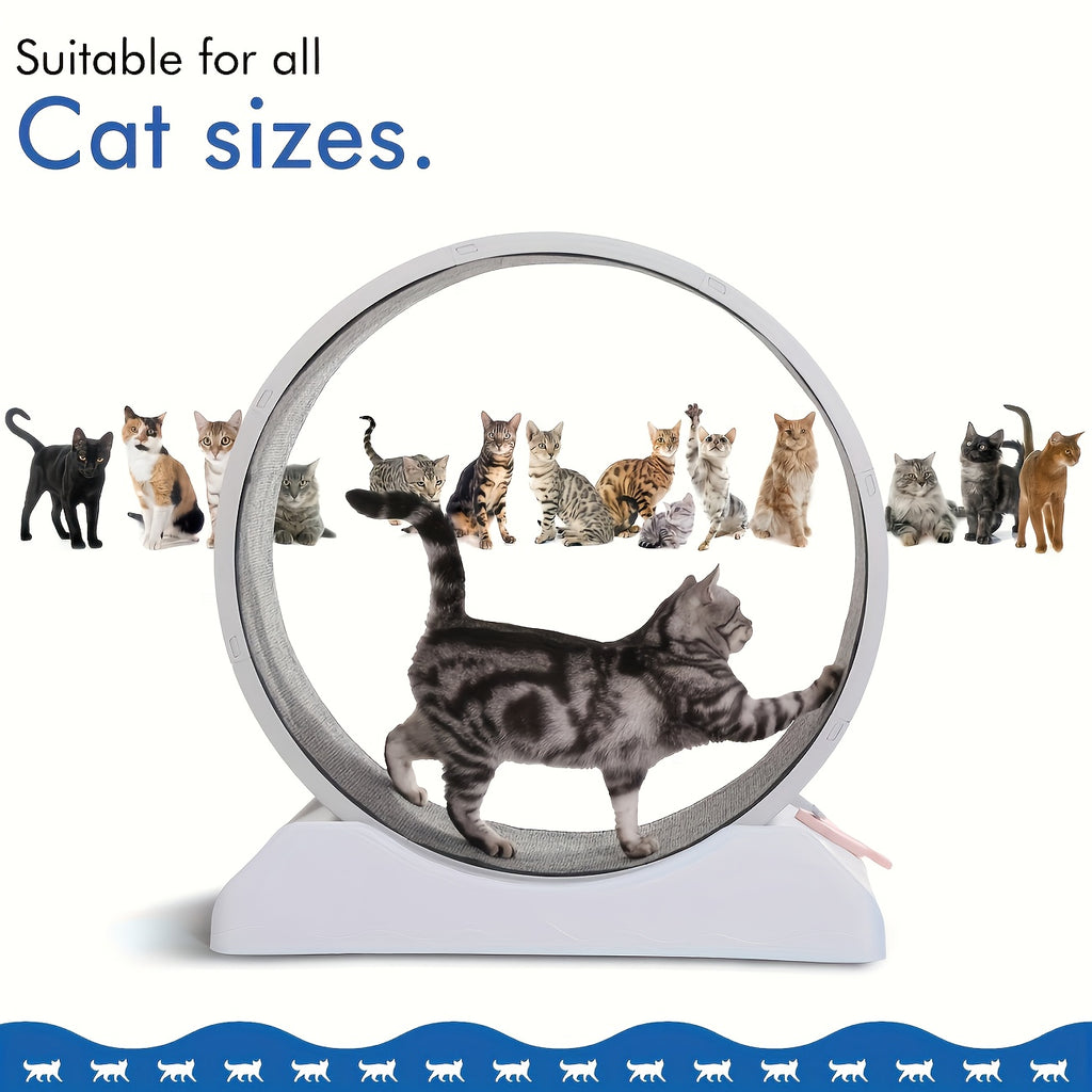 33 Inch Cat Exercise Wheel with Carpeted Runway, Plastic Indoor Cat Treadmill for Supervised Activity, Includes Whistle in Grey, Blue or Green
