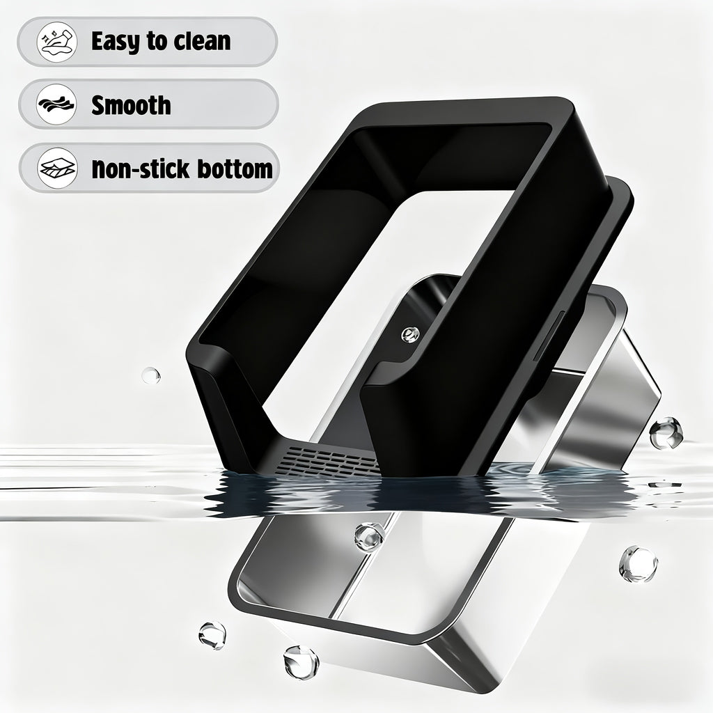 High-Sided Stainless Steel Cat Litter Box with Snap-Lock Design, Easy-Clean Metal Litter Tray for Indoor Cats, Black and Gray Options