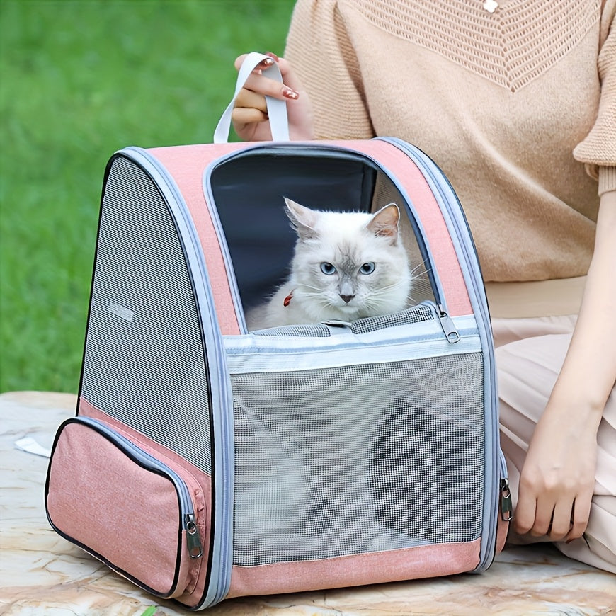 Mesh Cat Carrier Backpack, Foldable Pet Travel Bag with Three-Sided Ventilation, Chest Buckle and Removable Mat for Cats and Small Dogs, Purple or White