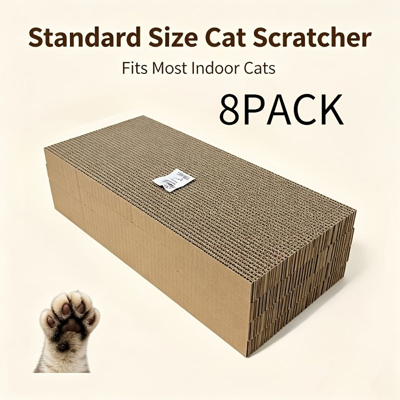 Cardboard Cat Scratcher Pad for Indoor Cats, BC Corrugated Scratching Board with Wavy and Flat Designs Listed, 1, 2, 4 or 8 Pack Options
