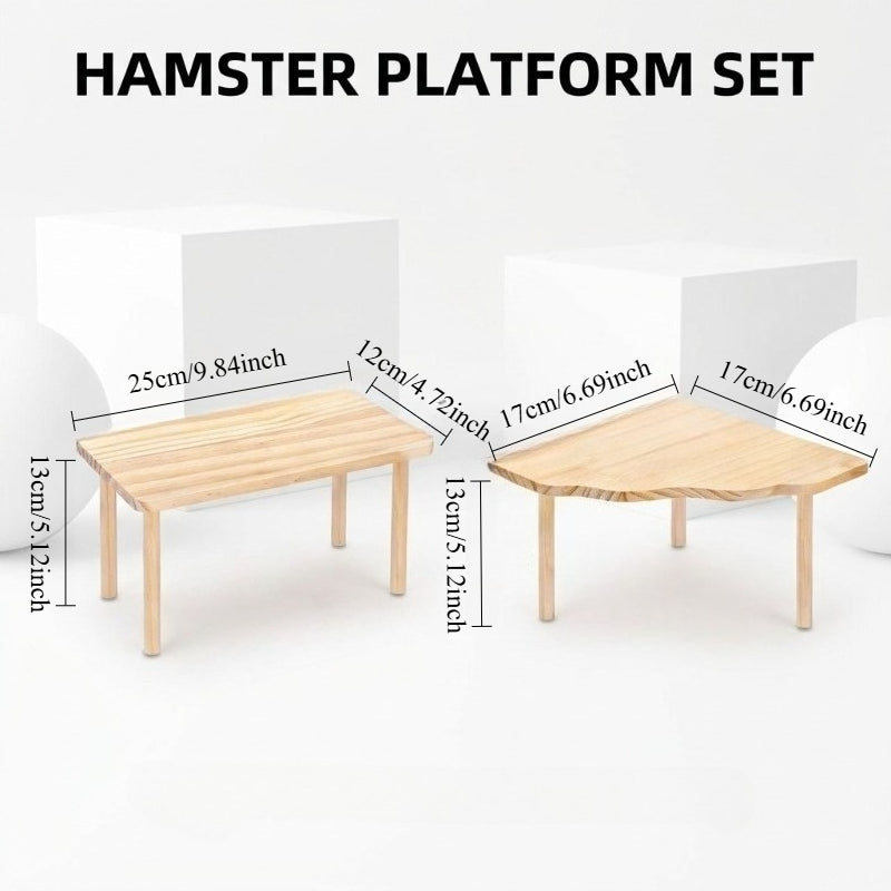 Wooden Hamster Platforms 2 Pack, Small Pet Cage Accessories for Climbing, Playing and Resting, Wood Color Habitat Decor for Golden Hamsters