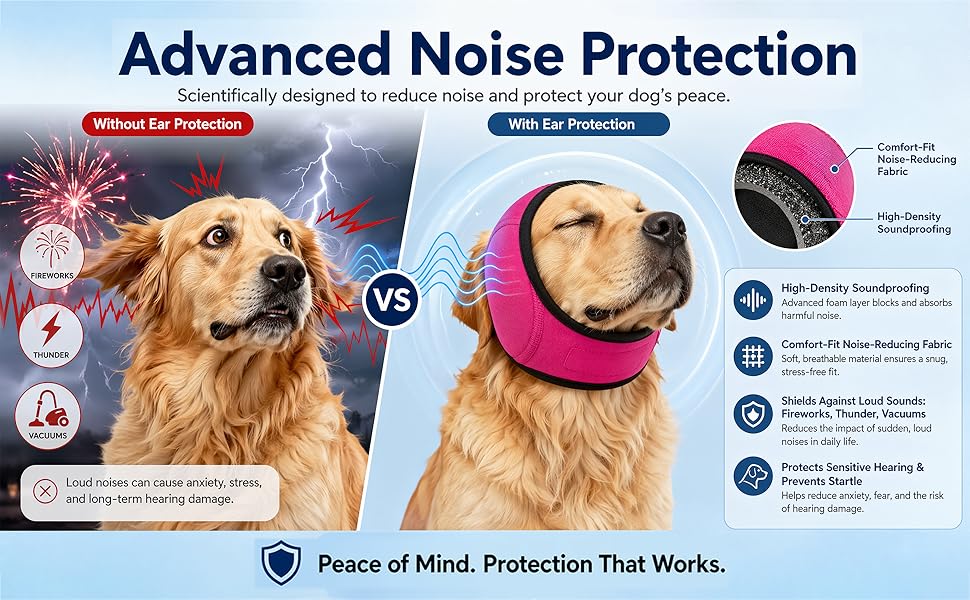 Dog Ear Wrap Grooming Hood, Adjustable Soft Ear Cover with Hook-and-Loop Closure for Supervised Bath-Time and Grooming Routines, Three Sizes and Five Colors