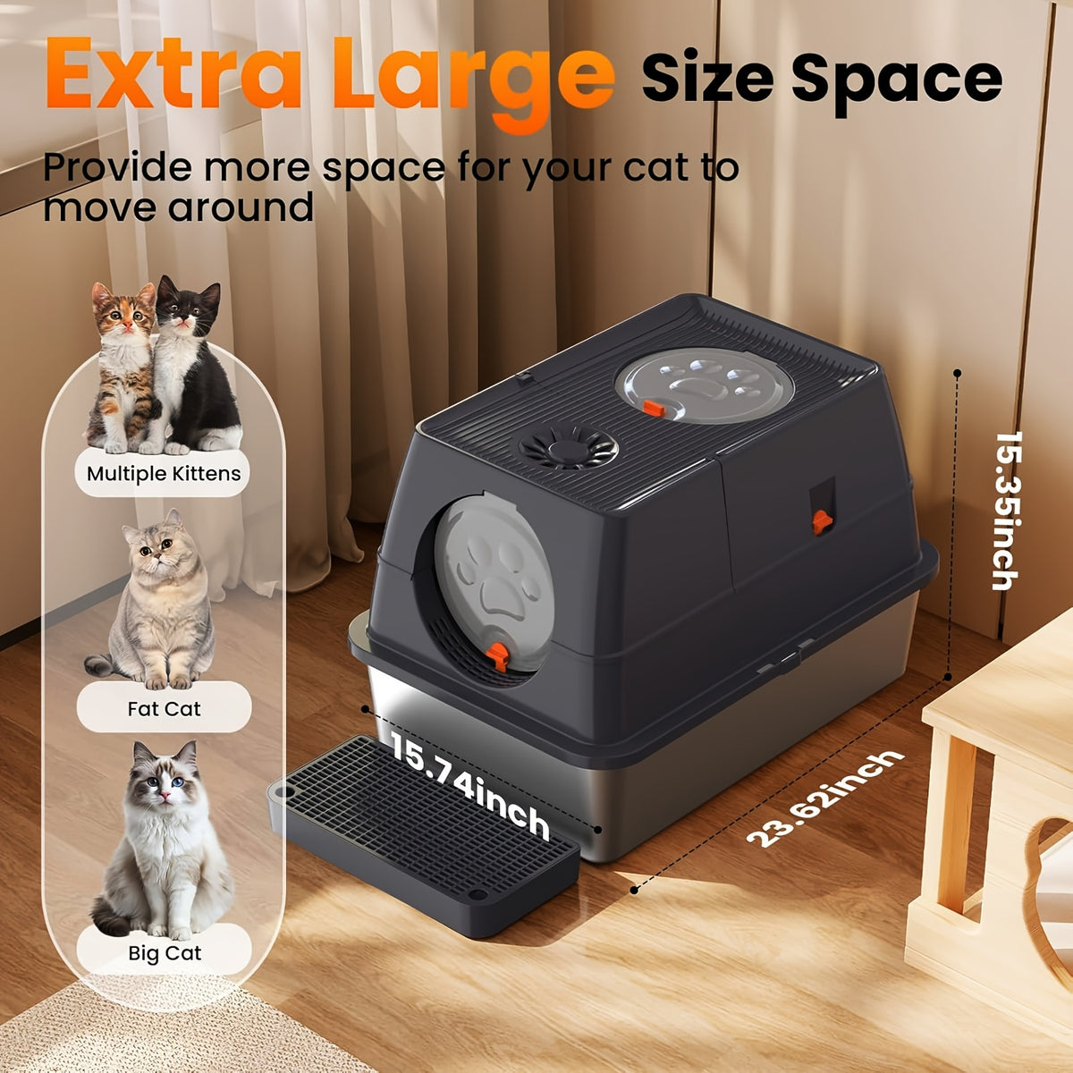 Flip-Top Stainless Steel Litter Box, XL High-Sided Metal Cat Tray with Enclosed and Upgraded Model Options for Indoor Cats and Multi-Cat Home Routines
