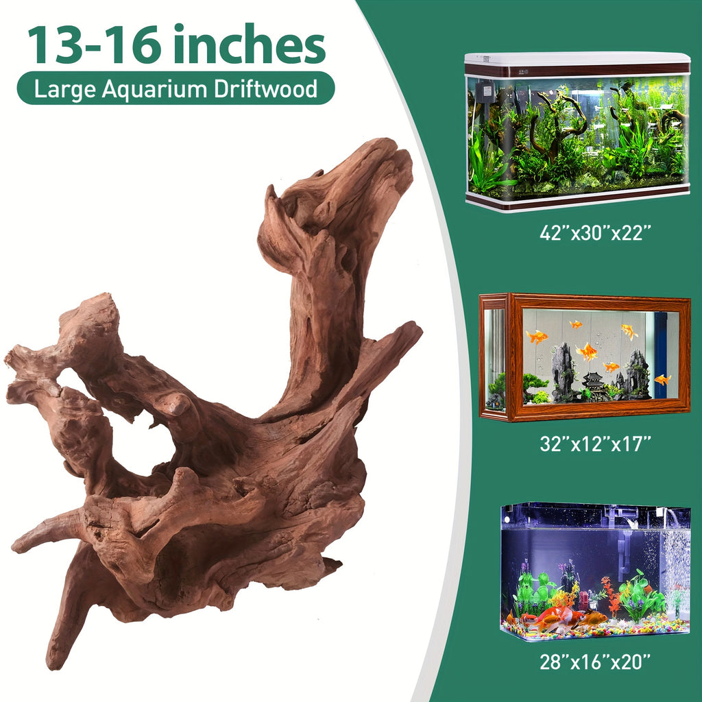 Fish Tank Driftwood 13-16 Inch Single Piece, Natural Wood Aquarium Decor with Unique Texture for Aquascaping and Reptile Habitat Layouts