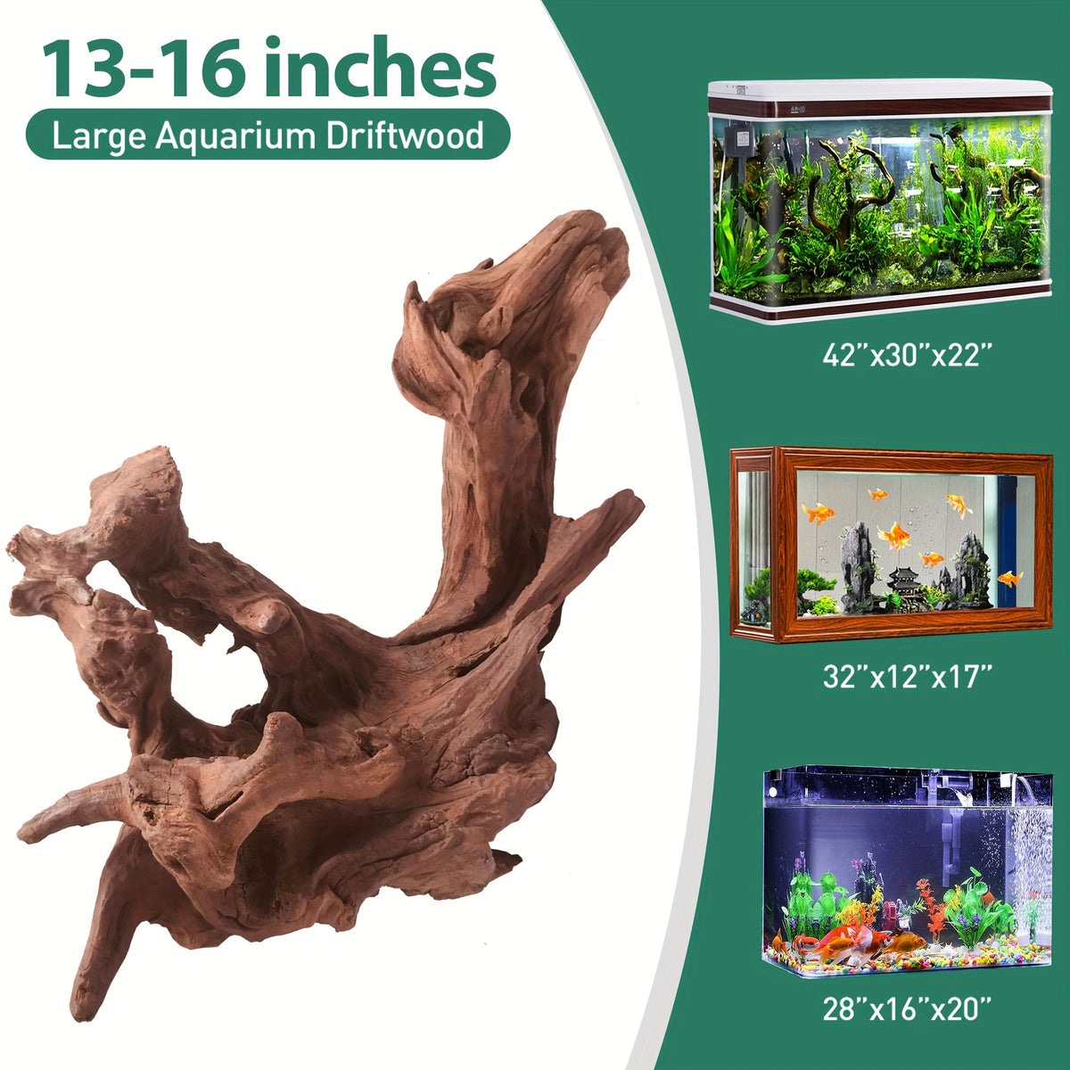 Fish Tank Driftwood 13-16 Inch Single Piece, Natural Wood Aquarium Decor with Unique Texture for Aquascaping and Reptile Habitat Layouts