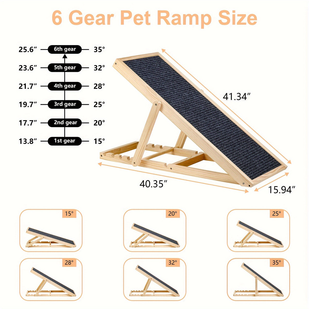 Portable Dog Ramp 42 Inch, Wooden Pet Access Ramp for Dogs and Cats to Reach Suitable Cars, Beds and Couches, Rated Up to 200 Pounds