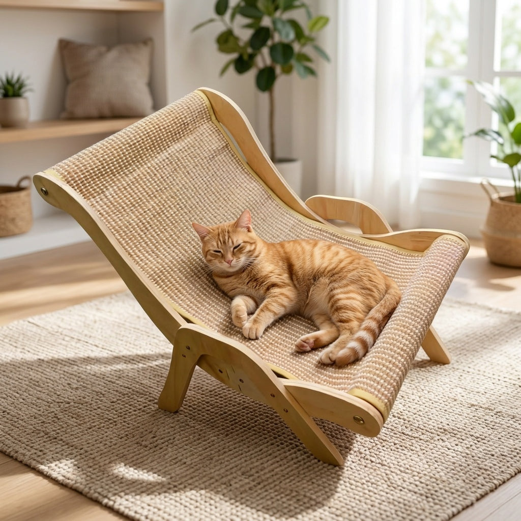 Cat Scratcher Sofa Lounger, Integrated Cat Scratching Board and Lounge Chair for Indoor Scratching, Stretching and Rest, Large or Small