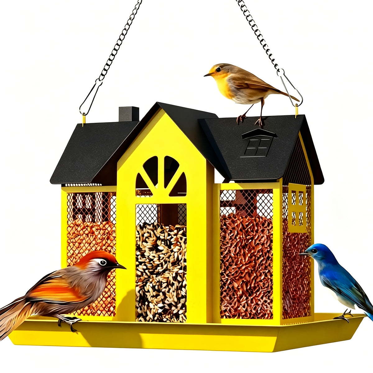 Metal Mesh Bird Feeder for Outdoors, Hanging Wild Bird Feeding Station for Backyard and Garden Birdwatching, Four Color Options for Bird Lover Gifts