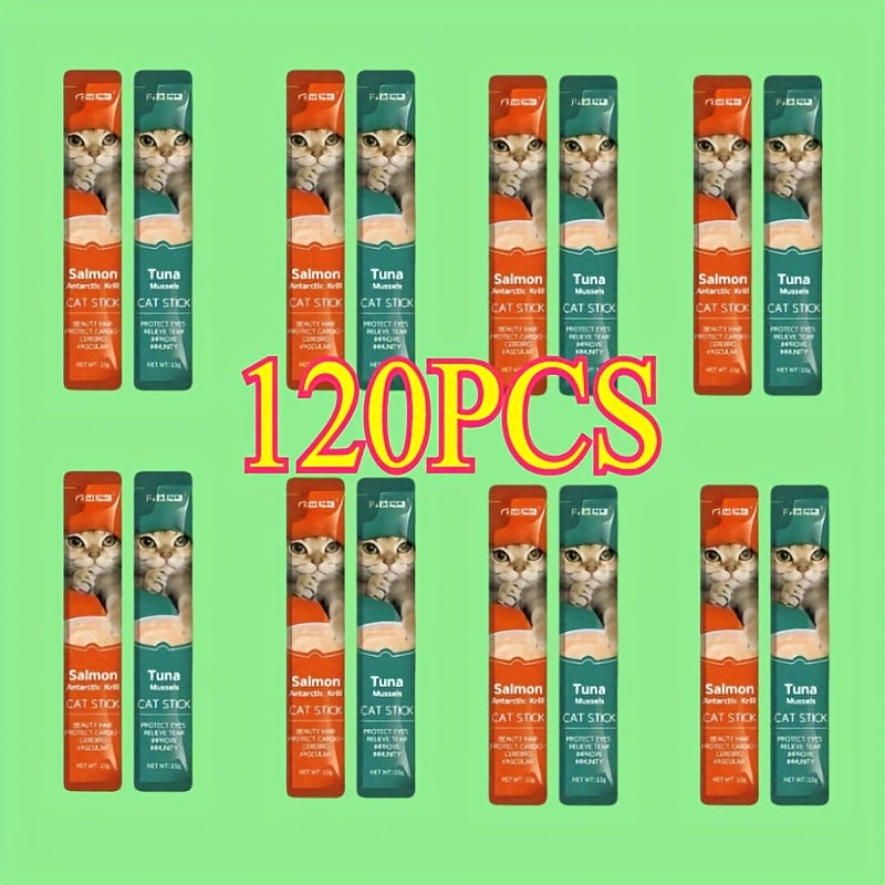 Wet Cat Food Snacks for Adult Cats and Kittens, Pet Treat Packs with Salmon, Tuna and Chicken Egg Yolk Flavor Choices for Everyday Treat Time