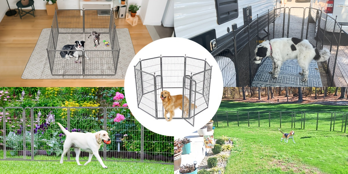 Dog Playpen 40 Inch in Silvery, Metal Pet Exercise Fence with Gate and 8, 16, 32 or 48 Panel Options for Indoor, Yard and RV Camping Use