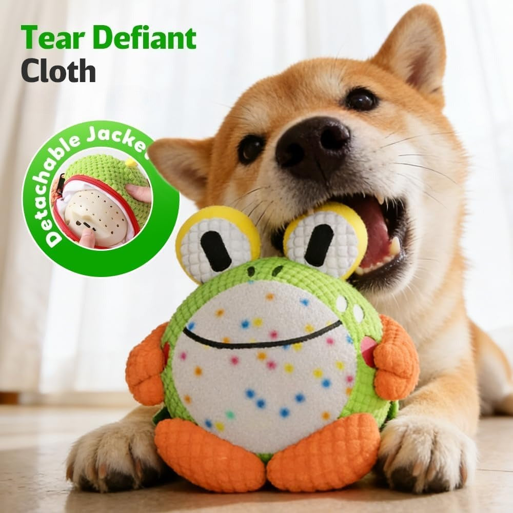 Moving Plush Dog Toy with Sound, USB Rechargeable Bouncing Pet Play Toy with Removable Washable Cover, Frog, Dolphin or Panda for Supervised Indoor Play