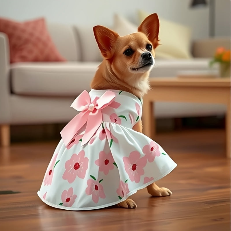 Dog Dresses 4 Pack with Bow Accents, Floral Strawberry Daisy and Citrus Pet Outfits for Summer Dress-Up, Birthday Photos and Parties, XS–XXL