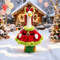 Christmas Porch Goose Outfit for 23-Inch Decorative Displays, Red Holiday Dress with Sequin Bow and Green Plush Trim for Entryway and Courtyard Decor