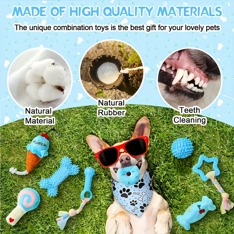Small Dog Chew Toy Set 5 Pack, Random Puppy Toy Assortment in Pink or Blue for Supervised Gentle Chewing, Fetch and Everyday Interactive Play