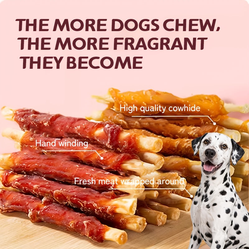 Chicken and Duck Wrapped Rawhide Dog Chews, 3.53oz Mixed Beefhide Stick Treats with Meat Wrapping for Supervised Chewing and Everyday Reward Time