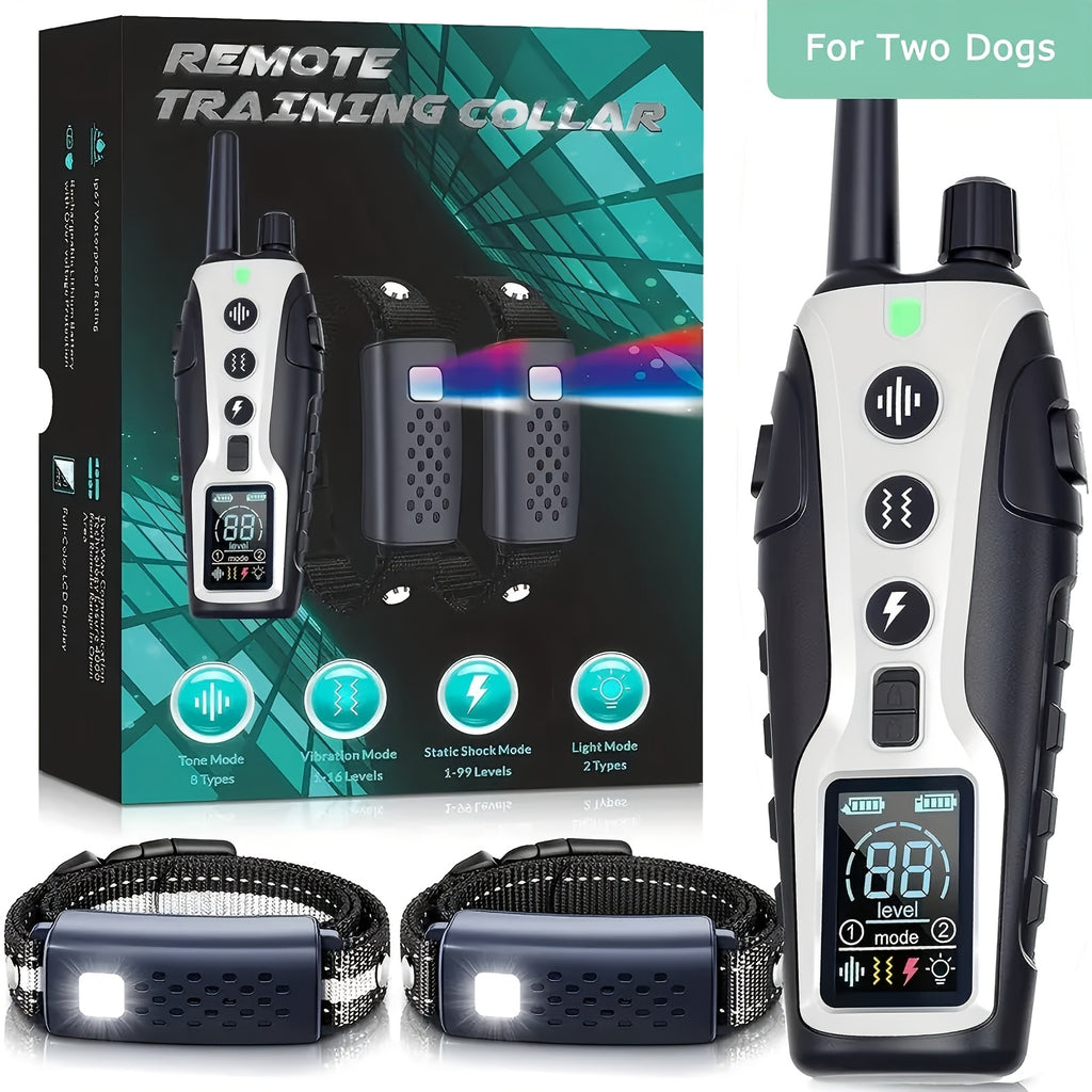 Dog Training Collar with Night Light, 3280ft Listed Remote Range, USB Rechargeable with Keypad Lock, Beep, Vibration and Static Modes for 1 or 2 Dogs