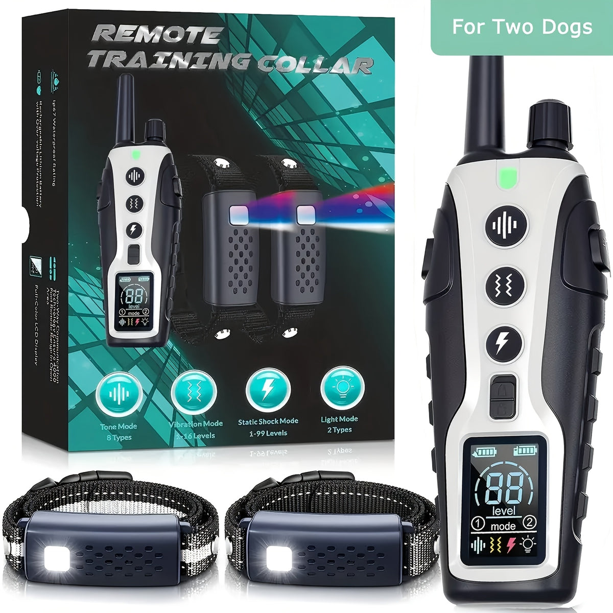 Dog Training Collar with Night Light, 3280ft Listed Remote Range, USB Rechargeable with Keypad Lock, Beep, Vibration and Static Modes for 1 or 2 Dogs