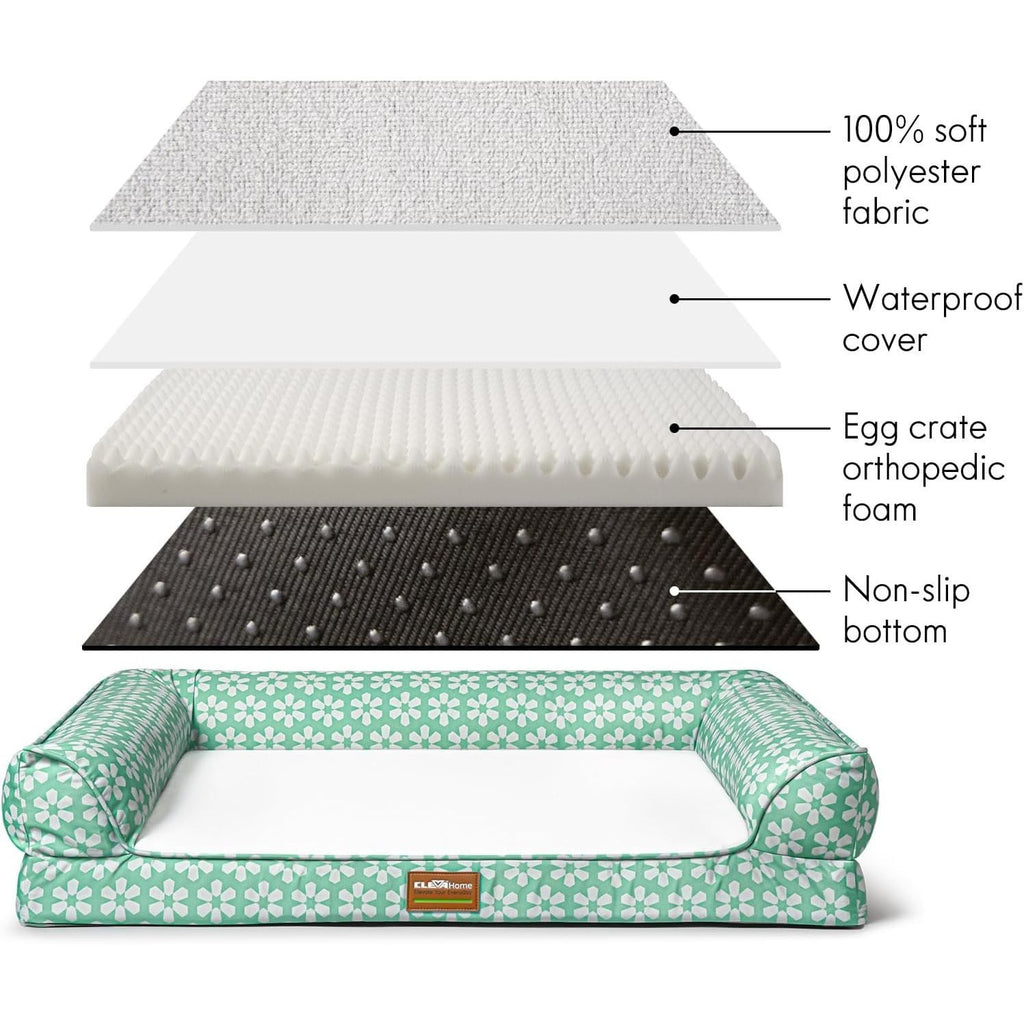 Dog Bed with Removable Bolsters, Egg Crate Foam Pet Sofa with Machine Washable Cover and Non-Slip Bottom, M L XL Sizes in Three Color Options