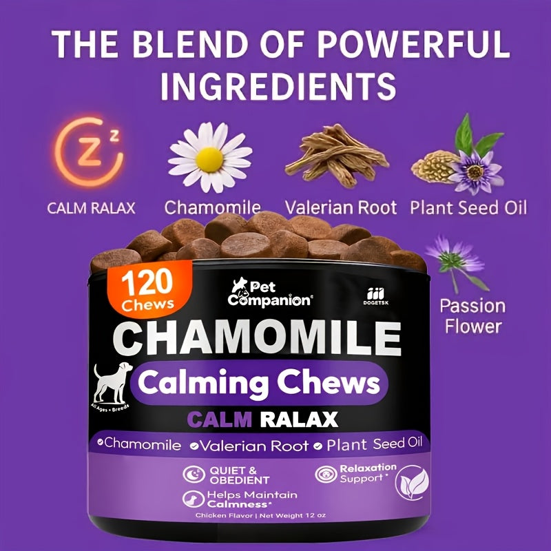 L-Theanine Dog Calming Chews, 120 Chicken-Flavored Soft Chewable Tablets for Daily Relaxation and Emotional Balance Support, 1 Bottle