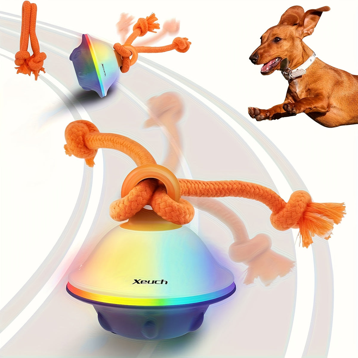 Automatic Rolling Dog Ball with Voice Recording and Rope, Interactive Moving Puppy Toy for Small and Medium Dogs, Supervised Chase Play
