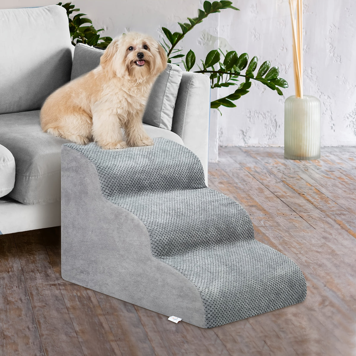 Memory Foam Dog Steps with Washable Cover, 2-Step Pet Stairs with Non-Slip Bottom and Textured Surface for Sofa and Bed Access, Brown or Camel