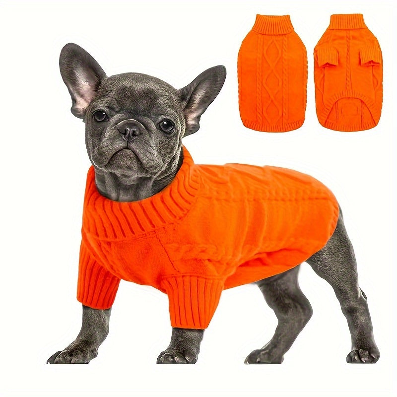 Turtleneck Dog Sweater for Small and Medium Dogs, Warm Pet Clothing in Yellow-Green, Orange Red, Fuchsia or Blue with XS to XL Size Options
