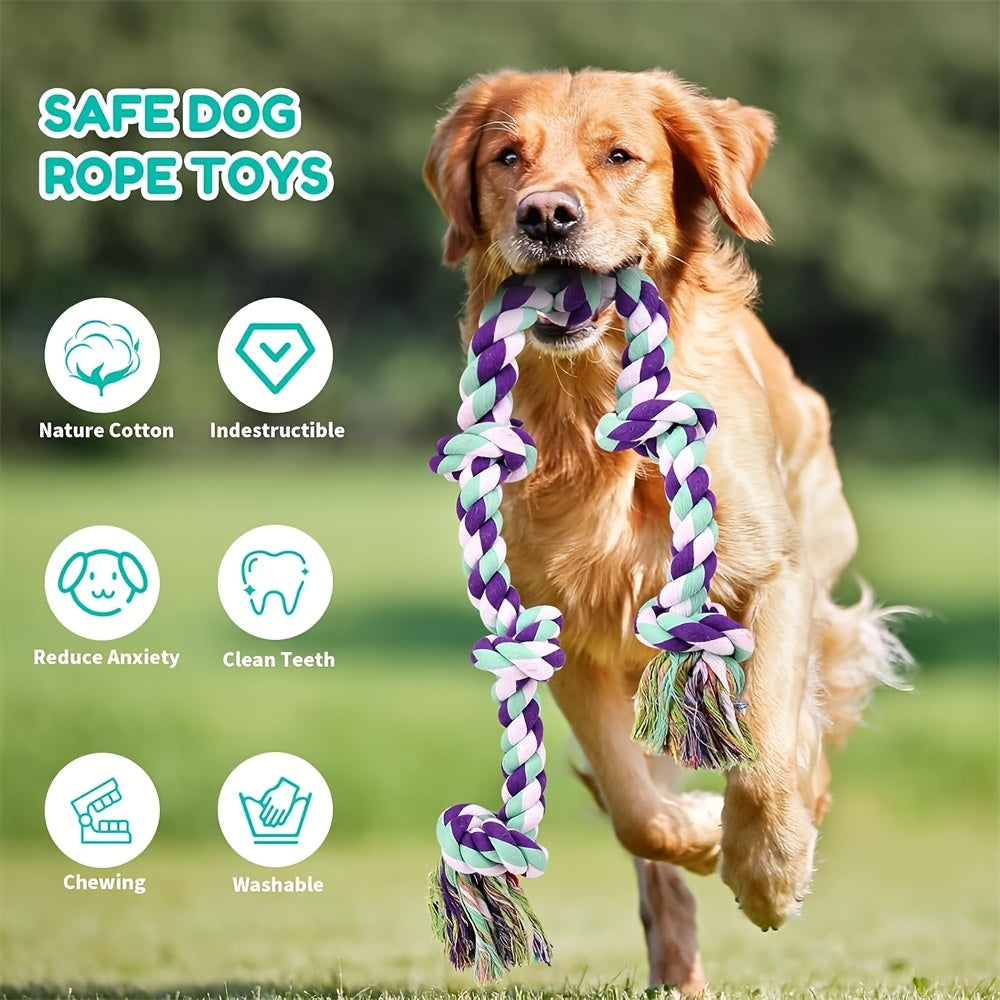 72 Inch Dog Tug Rope Toy with 5 Knots, Colorful Washable Cotton Rope for Supervised Tug of War, Fetch and Interactive Play, Single Piece