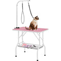 Foldable Dog Grooming Table with Mesh Tool Shelf, Detachable Height Adjustable Arm and Antiskid Surface for Small to Medium Dogs