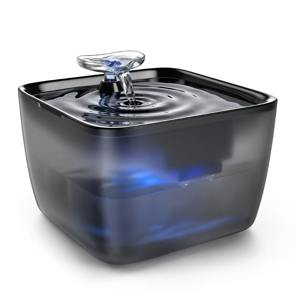 Pet Water Fountain 8L with Visible Water Level and Dry-Run Shutoff, Quiet Black Plastic Drinking Dispenser for Cats and Dogs with Filter Bundle Option