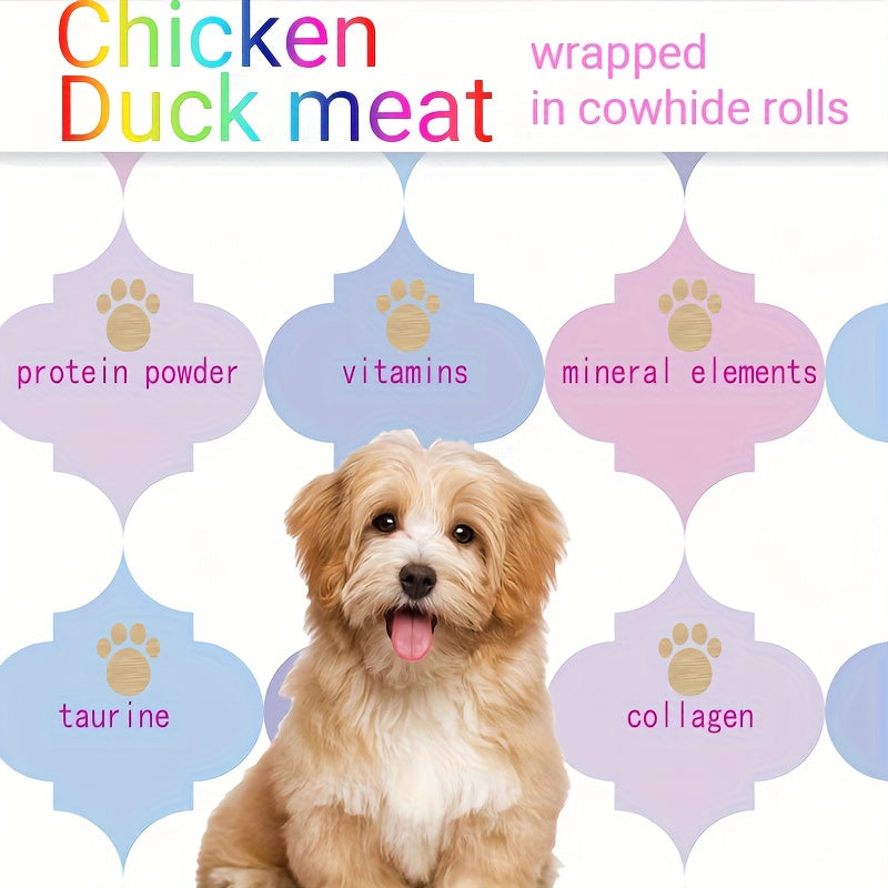 Beefhide Dog Chews Long Lasting, Chicken and Duck Wrapped Rawhide Bones for Teeth Cleaning and Boredom Relief, High Protein Chew Treats for Small Medium Large Dogs, Individually Wrapped Dog Snacks for Daily Chewing