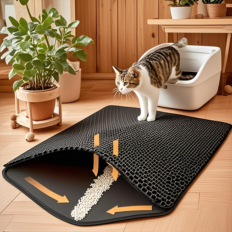 EVA Cat Litter Mat with Double-Layer Honeycomb Design, Black or Light Gray Litter Catcher in 40 x 50 cm or 50 x 70 cm for Indoor Litter Box Areas