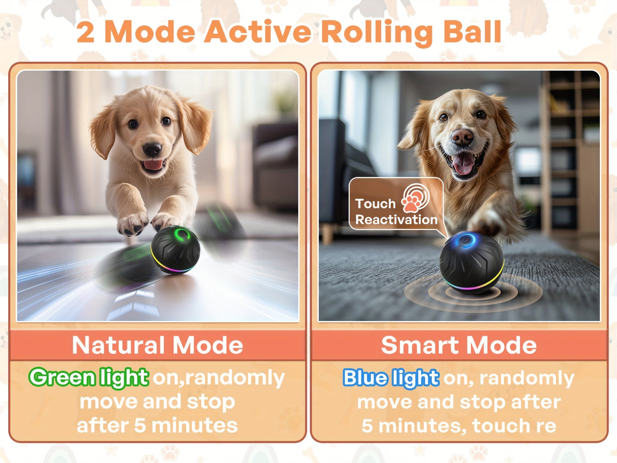 Automatic Jumping Dog Ball, Rechargeable Interactive Bouncing and Rolling Pet Toy for Supervised Chase Play, Single Ball in Eight Color Options