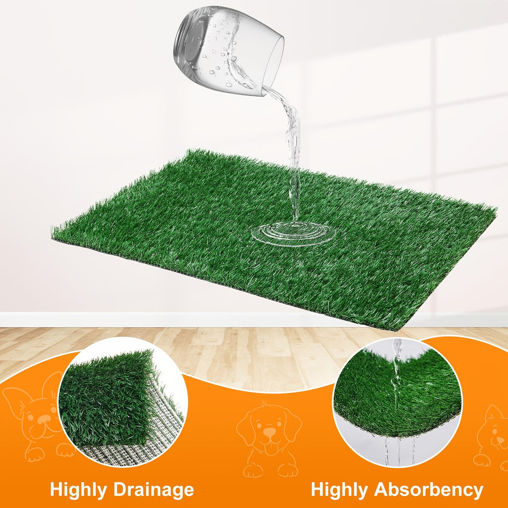 Portable Dog Grass Potty 20 x 16 Inch, Washable 3-Layer Puppy Training Toilet with Drainage Tray and Two Turf Mats for Apartments, Balconies and Travel