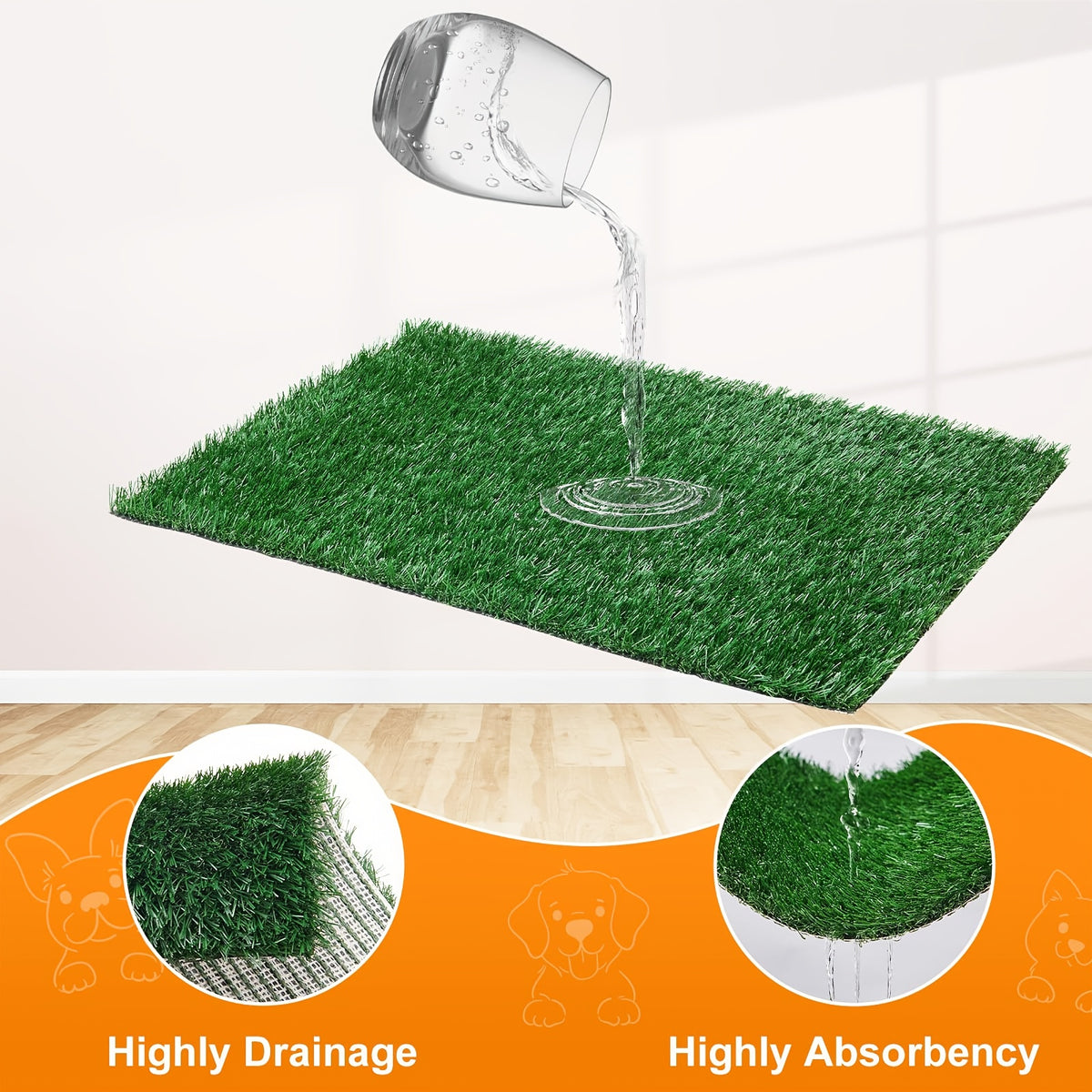 Portable Dog Grass Potty 20 x 16 Inch, Washable 3-Layer Puppy Training Toilet with Drainage Tray and Two Turf Mats for Apartments, Balconies and Travel