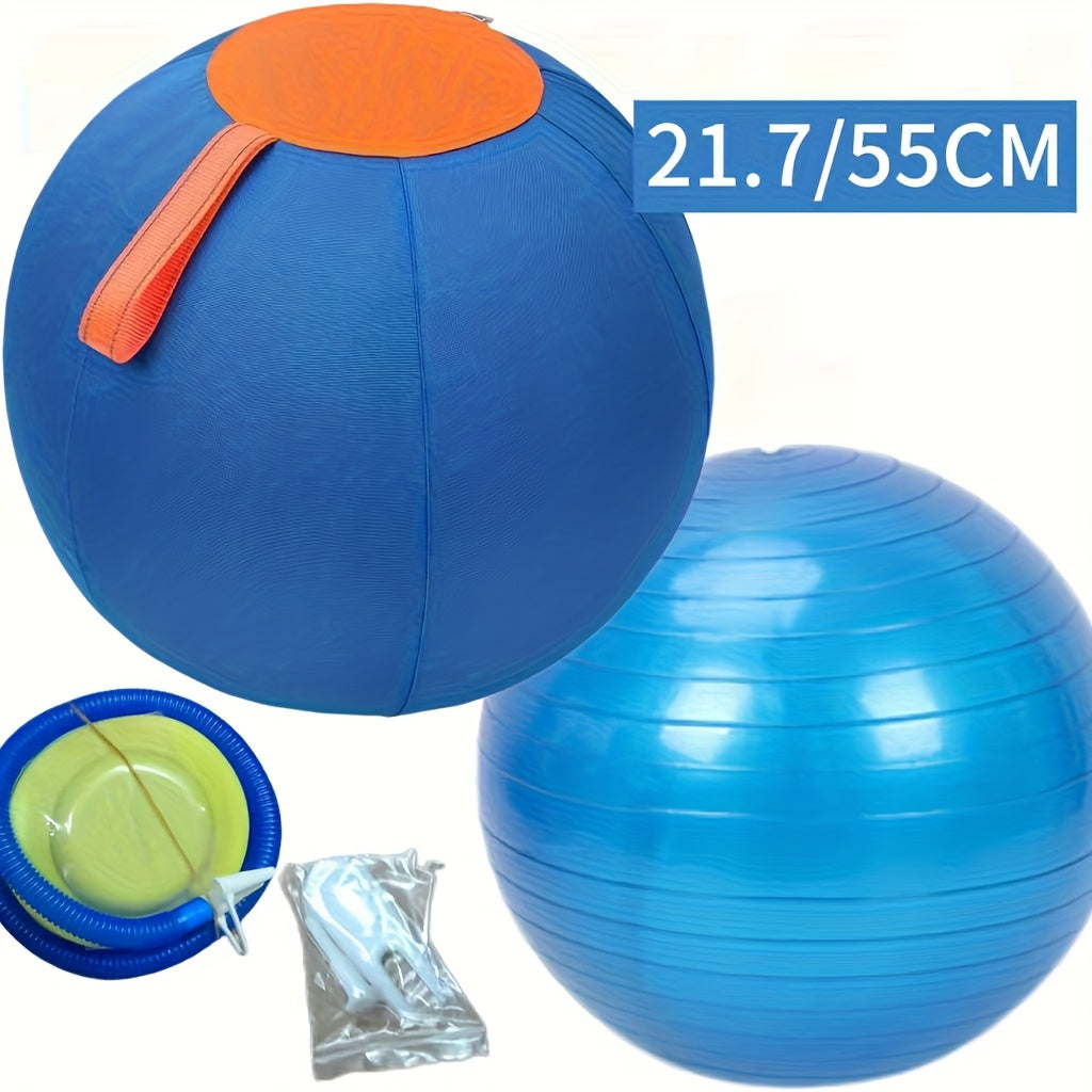 21.7 Inch Dog Herding Ball with Fabric Cover and Handle, Blue Orange Inflatable M Size Pet Training Toy for Supervised Backyard Push and Chase Games