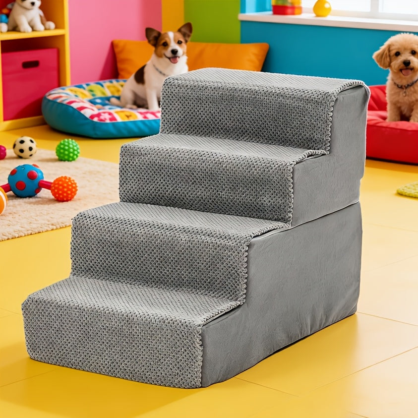 Right Angle Dog Stairs for Bed and Couch, Gray High-Density Foam Pet Steps with Non-Slip Design in 3, 4 or 5-Step Options for Dogs and Cats