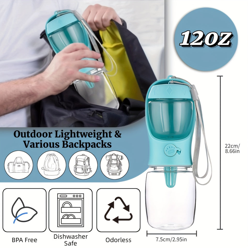 Dog Water Bottle with Food Container, 20 oz Portable 2-in-1 Plastic Pet Travel Dispenser in Pink for Outdoor Walks, Hiking and Road Trips
