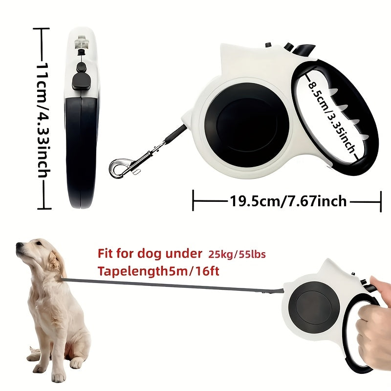 Retractable Dog Leash with Optional LED Light, 16 Feet Adjustable PVC Walking Lead for Small and Medium Dogs, Black or Pink Day and Evening Walk Options