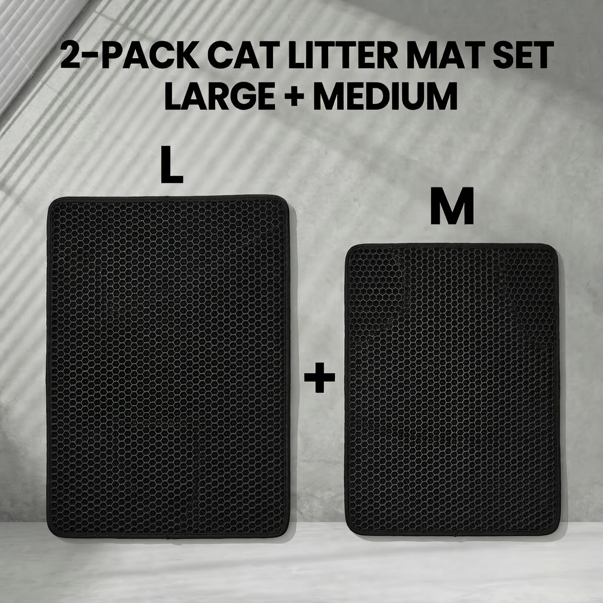 Cat Litter Mat Set of 2, Double-Layer Honeycomb Litter Catchers for Multi-Cat Homes, Washable Scatter Control Mats in XXL Pair or L and M Combo