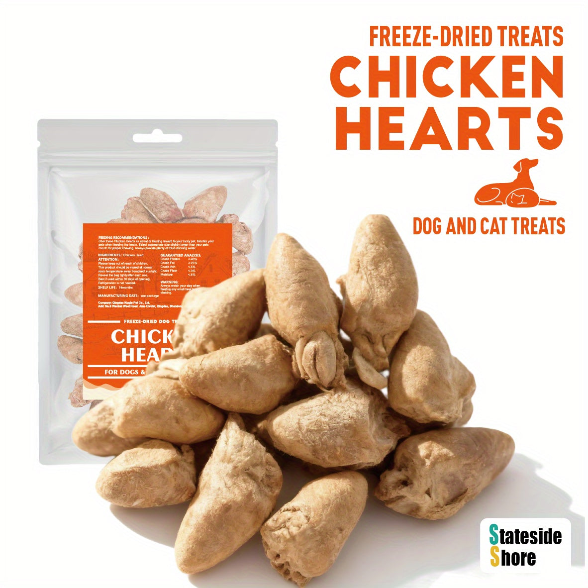 Chicken Heart Cat & Dog Treats, Freeze Dried Single Ingredient Training Rewards and Food Topper, Grain-Free Snacks in 50g, 200g or 300g Options