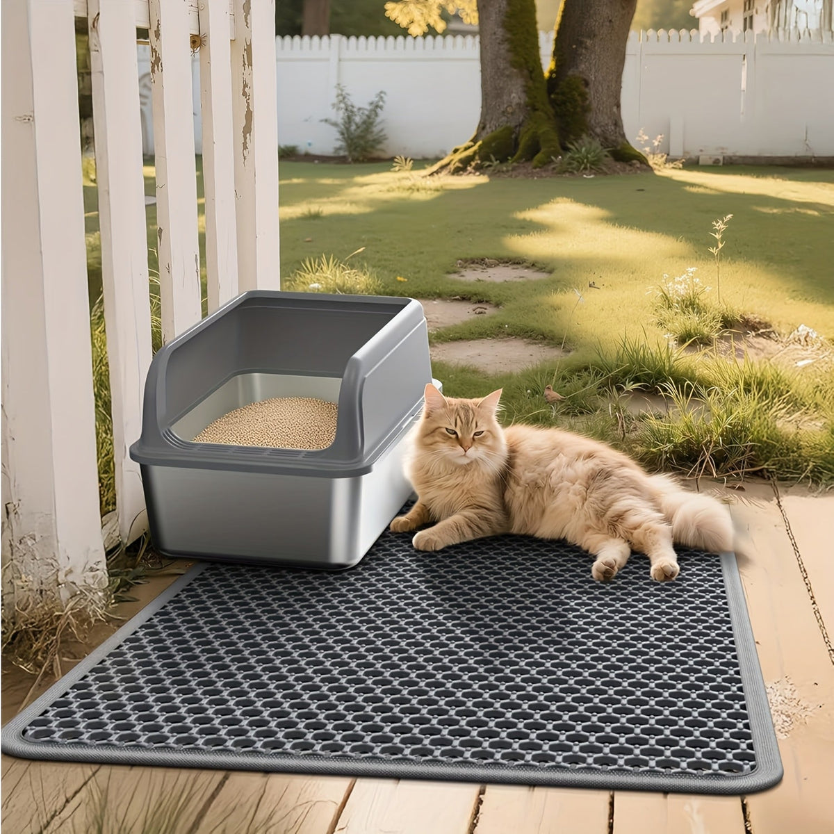 Cat Litter Mat Set of 2, Double-Layer Honeycomb Litter Catchers for Multi-Cat Homes, Washable Scatter Control Mats in XXL Pair or L and M Combo