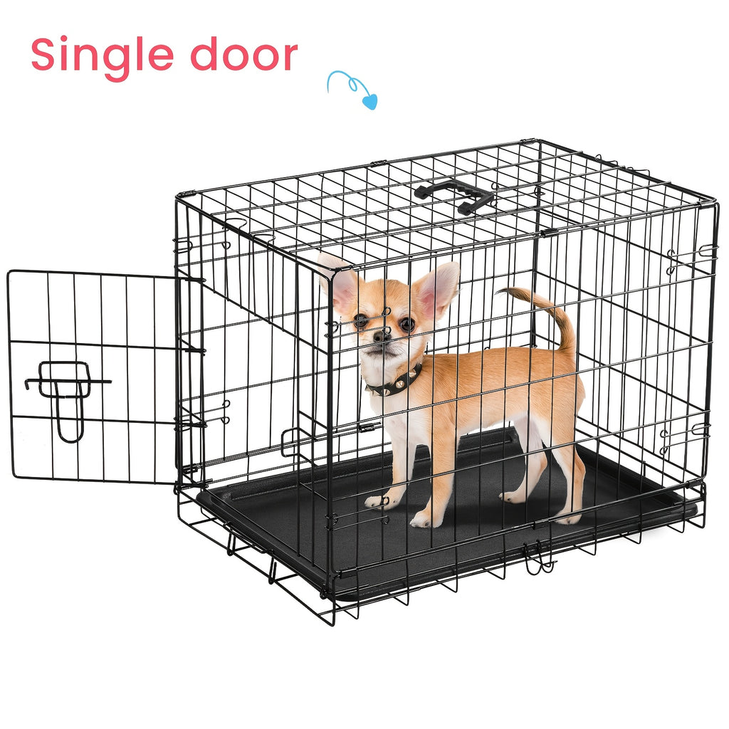 Double Door Dog Crate with Divider Panel, Folding Metal Wire Pet Kennel with Leak-Proof Plastic Tray in 24.41 or 30.31 Inch Sizes