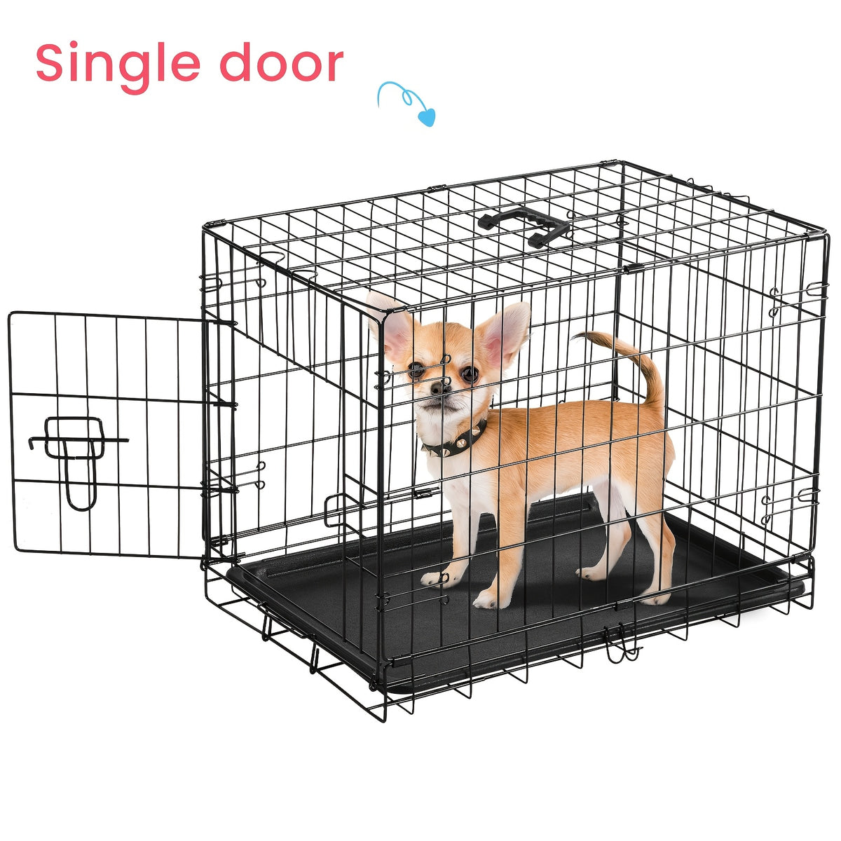 Double Door Dog Crate with Divider Panel, Folding Metal Wire Pet Kennel with Leak-Proof Plastic Tray in 24.41 or 30.31 Inch Sizes