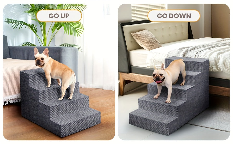 High Density Foam Dog Stairs, Gray 4-Step Pet Steps with Non-Slip Bottom for Small Dogs and Cats to Access Beds, Couches and Sofas