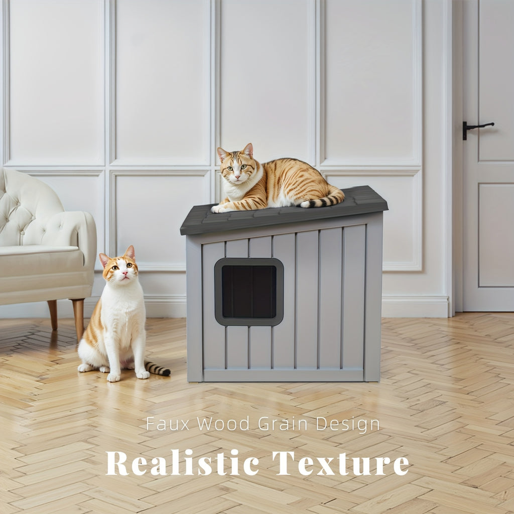 Roofed Outdoor Cat Shelter in Grey, Cozy Pet Resting House for Covered Porches and Secure Balconies, Dedicated Cat Hideaway for Everyday Rest