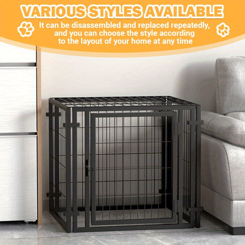 Dog Playpen with Roof and Lockable Door, Heavy-Duty Metal Panel Pet Enclosure for Large Dogs, Indoor Outdoor Use, Model MD25-Pen47-Metal