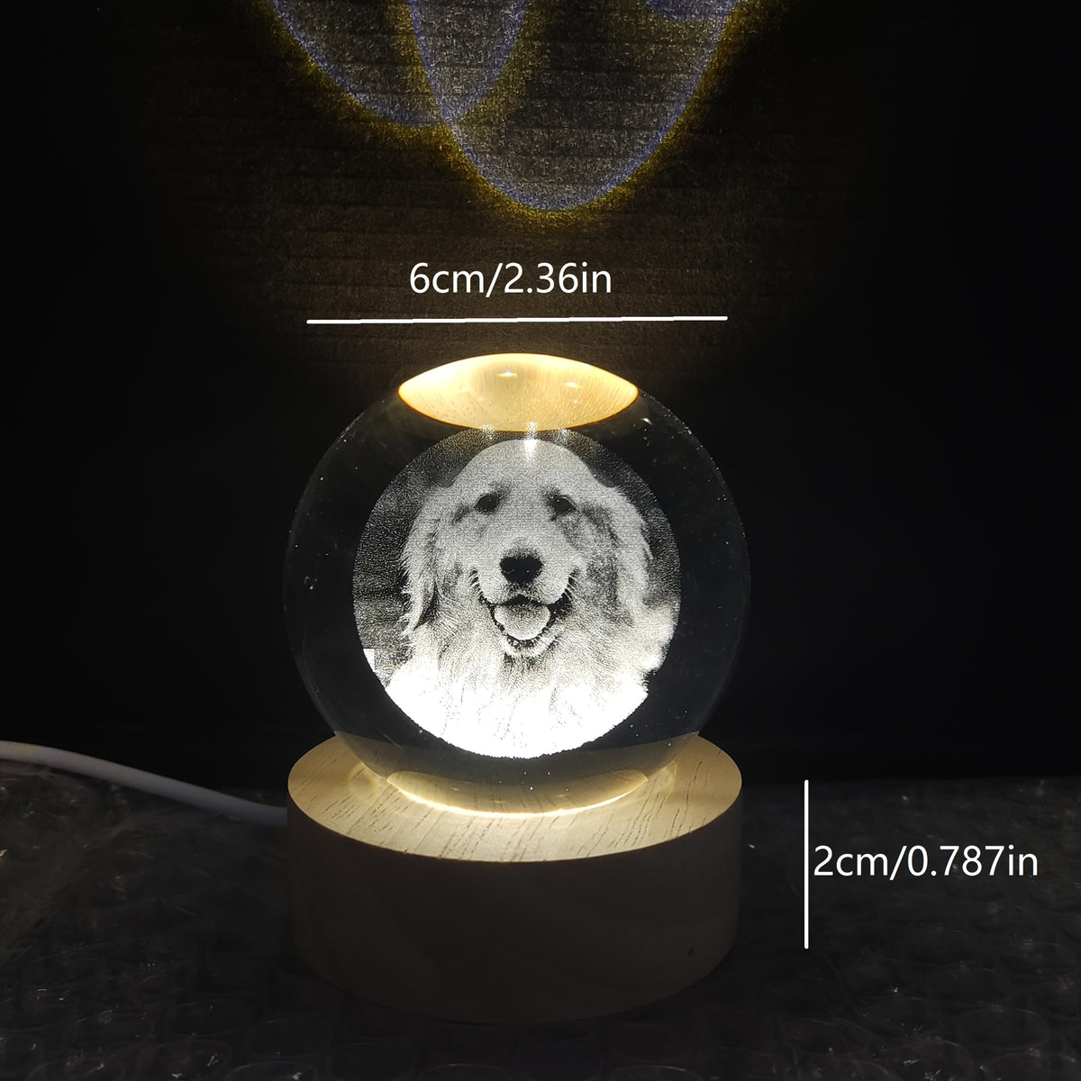 Personalized Pet Photo Crystal Ball with Laser Engraving, Custom Name and Date Keepsake with Warm Base for Dog and Cat Lover Gifts