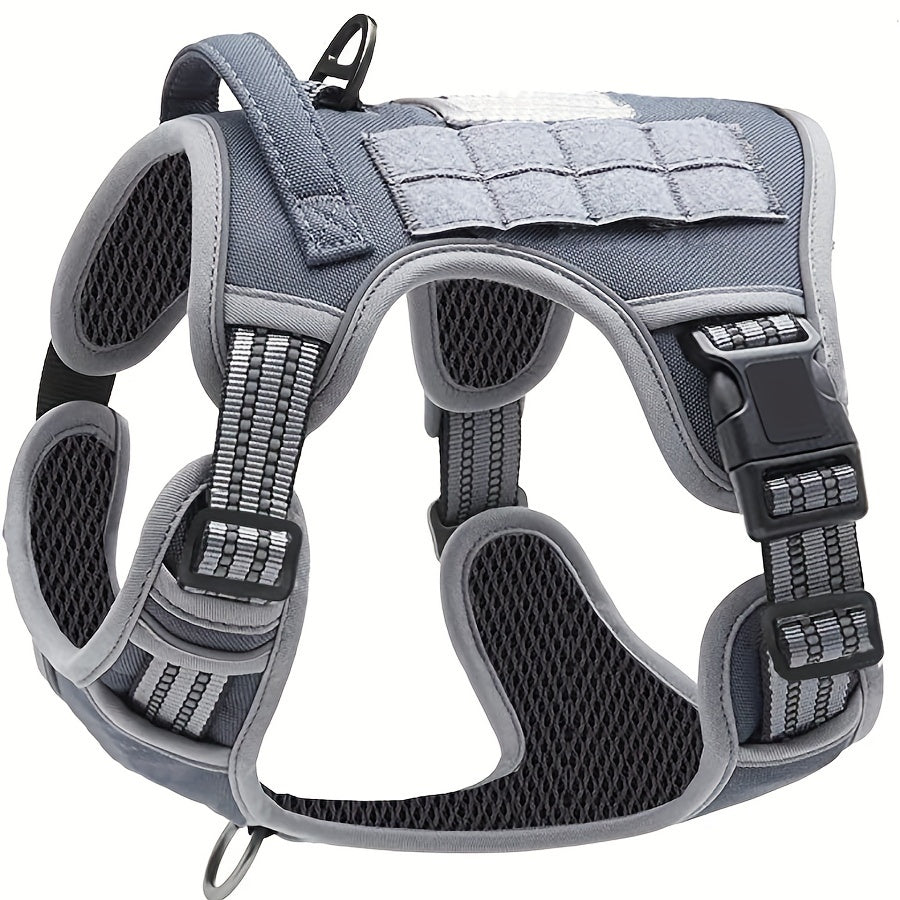Military-Style Dog Harness with Reflective Details and Control Handle, No-Pull Polyester Walking Vest in Five Colors, S to XL for Everyday Training