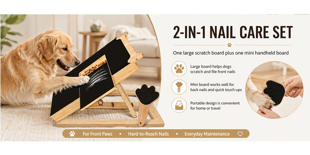 Dog Nail Scratch Board with Treat Box and Mini Handheld File, 2-in-1 Paw Filing Pad for Small, Medium and Large Dogs, At-Home Grooming Set